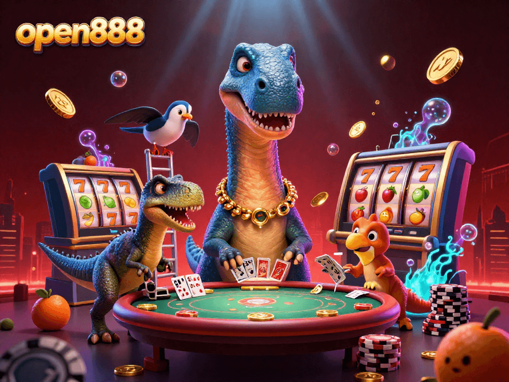 Experience thrilling open888 gameplay with vibrant characters and casino elements in 3D.