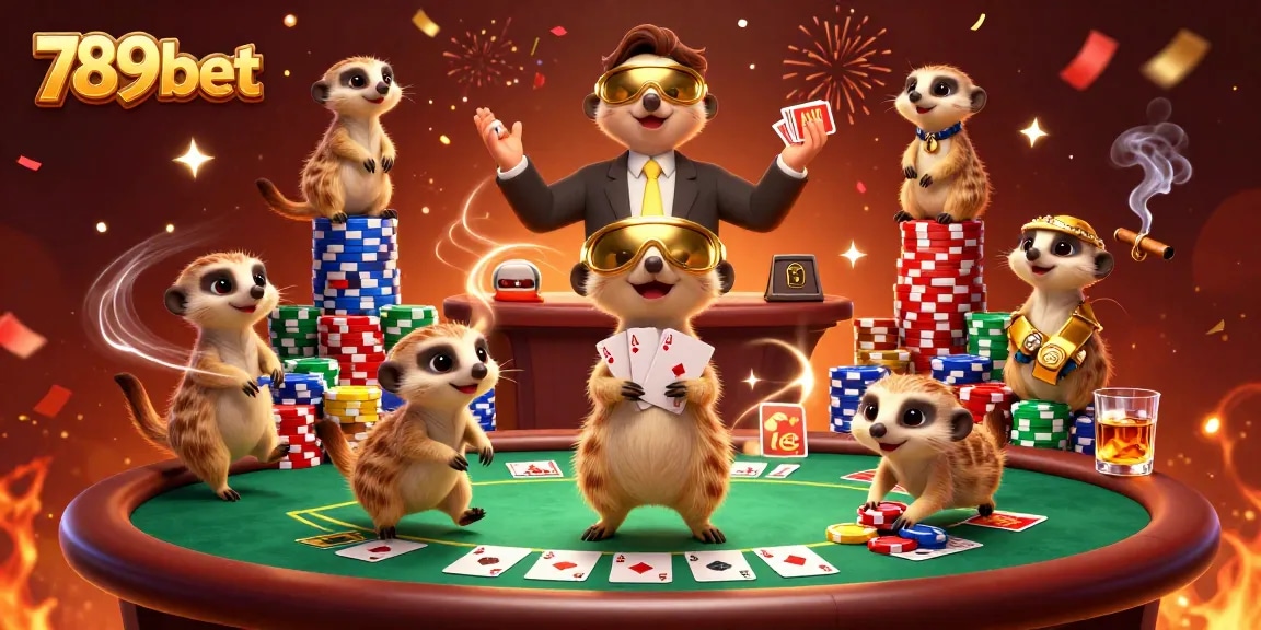 Experience the excitement of 789bet with animated meerkats in a vibrant casino setting.