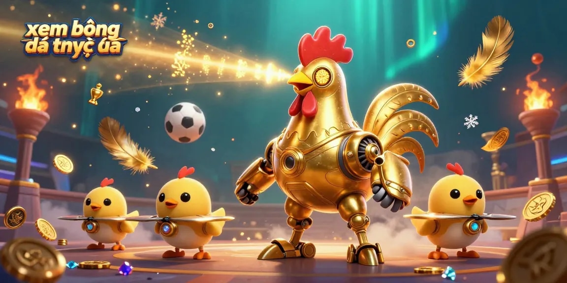 xem bóng đá trực tiếp while enjoying a vibrant sports betting scene with a dynamic golden rooster robot.