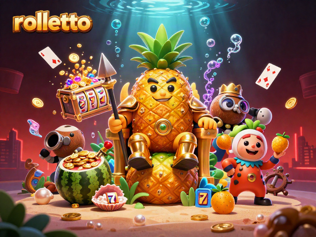 Experience the excitement at rolletto with golden coins, slots, and energetic characters.