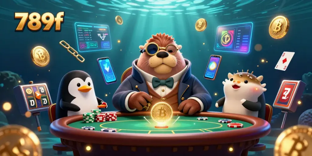 Experience thrilling gaming with 789f, featuring a walrus playing poker with friends in a vibrant underwater scene.
