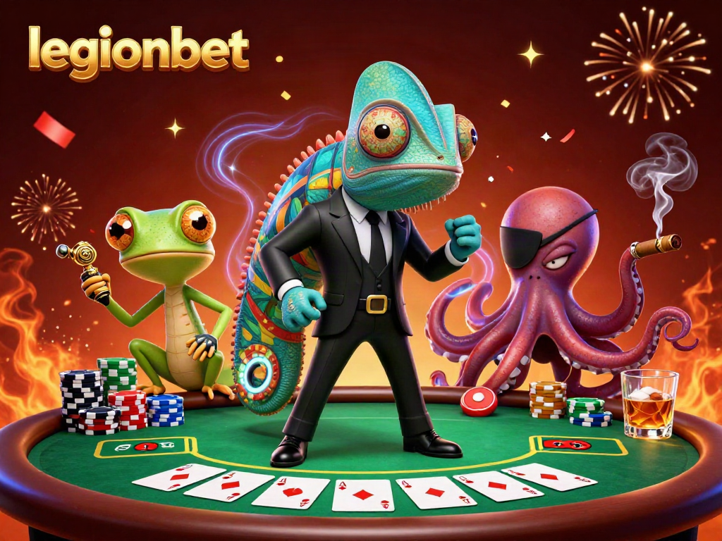 Experience the thrilling action at legionbet casino with colorful poker and engaging characters.