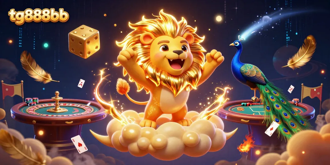 Engage with thrilling games at tg888bb featuring vibrant casino elements and a majestic sun lion.