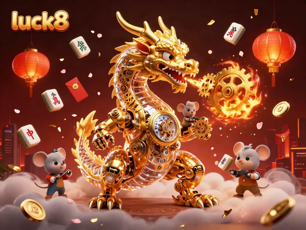 Engage in thrilling gaming with luck8 featuring a golden dragon and festive elements.
