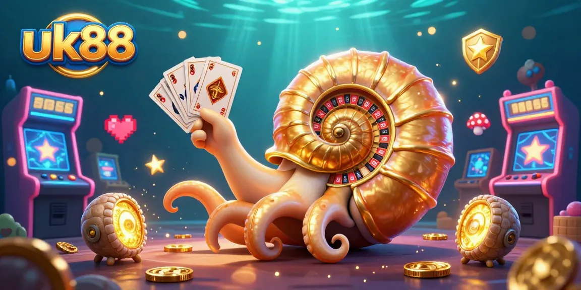 Engage in thrilling gaming excitement at uk88 with a vibrant casino illustration featuring a nautilus roulette wheel.