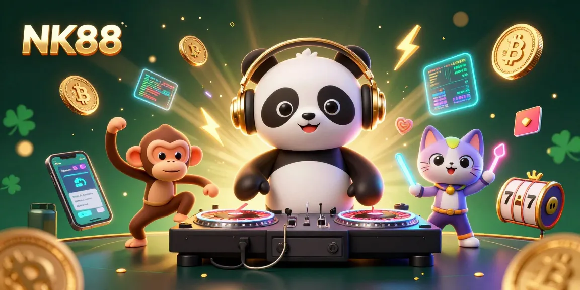 Join the excitement at NK88 with a DJ panda and vibrant gaming in a lively casino scene.