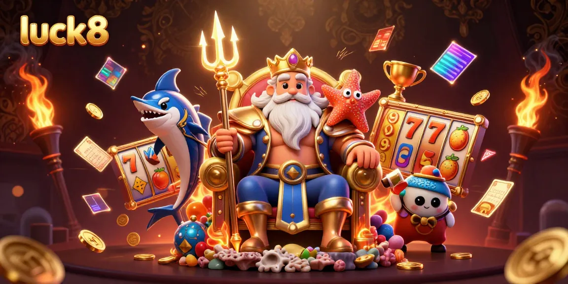 Experience thrilling wins at luck8 with Neptune, samurai, and vibrant slot game elements delighting players.
