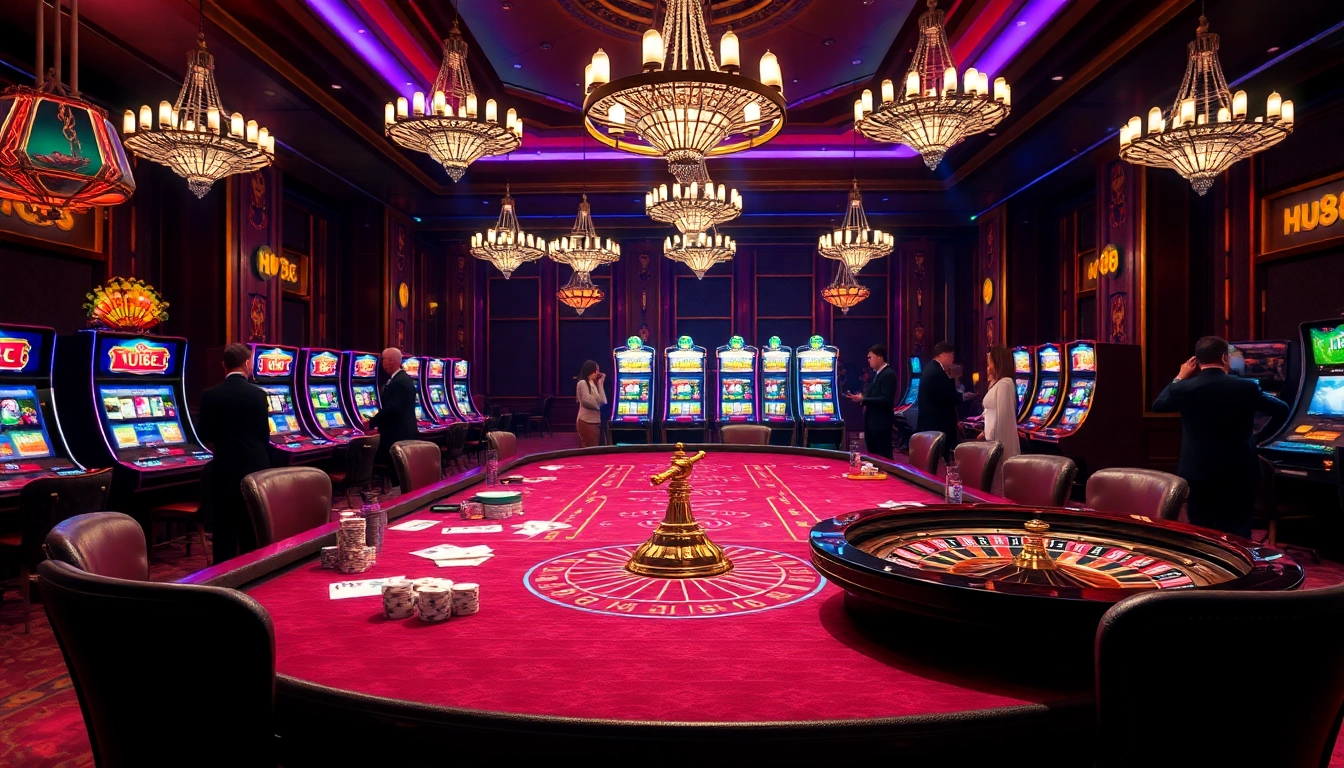 Engage in high-stakes gaming at HU 88, showcasing a thrilling casino atmosphere with vibrant chips and cards.