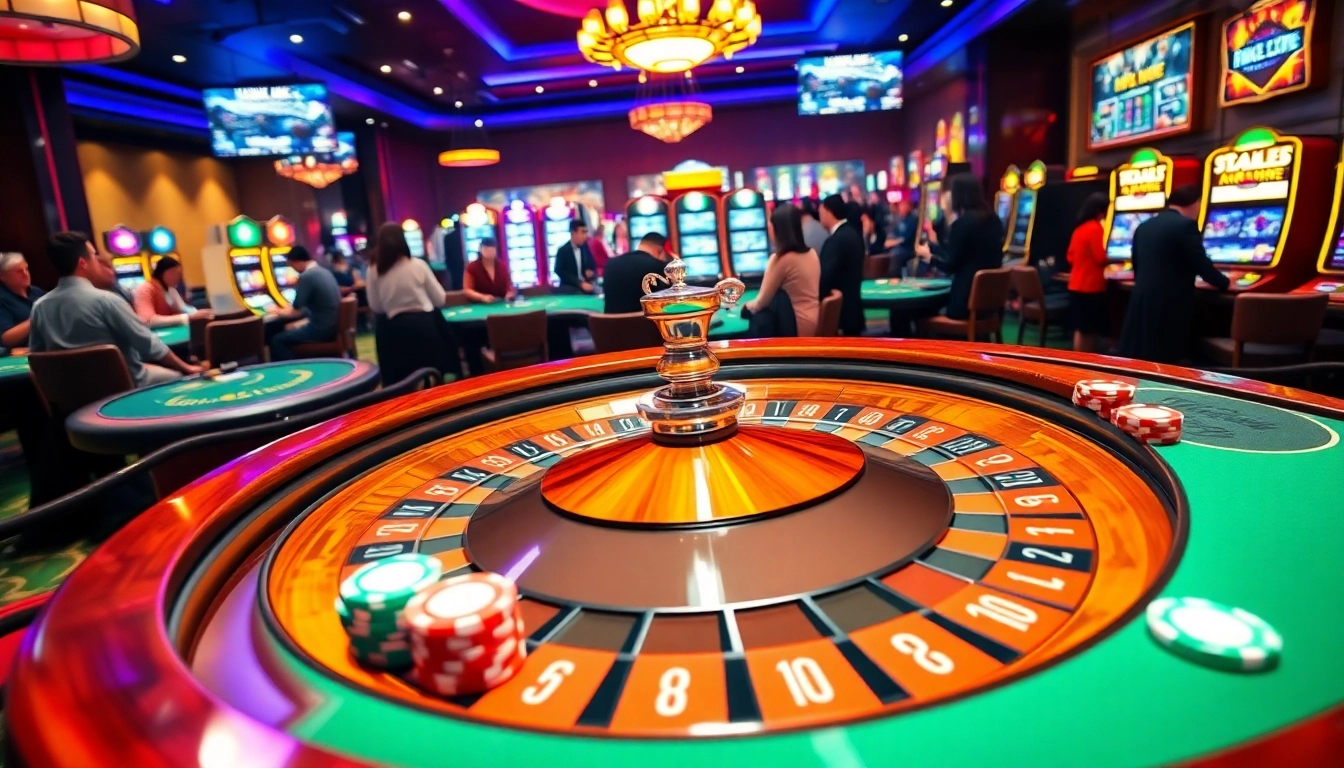 Experience the thrill of Link TG88 at an elegant casino scene with roulette and poker.