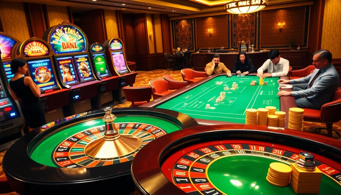 Experience thrilling games at vvjl11 com with vibrant roulette and poker tables in a luxurious casino.