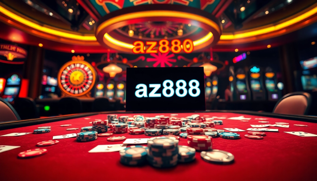 Experience thrilling gambling action with az888 at an elegant casino table filled with poker chips.