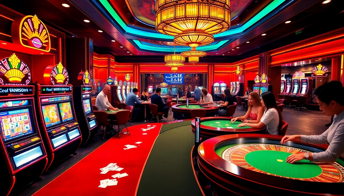 Rikvip players immersed in an exciting casino atmosphere with vibrant games and stylish decor.