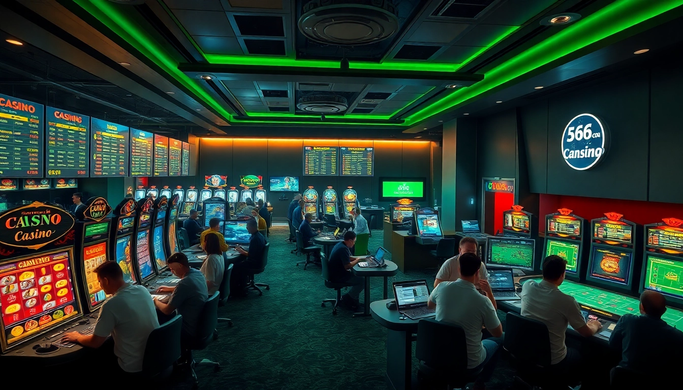 Exciting online casino experience at 566.con with players enjoying various games in a vibrant setting.