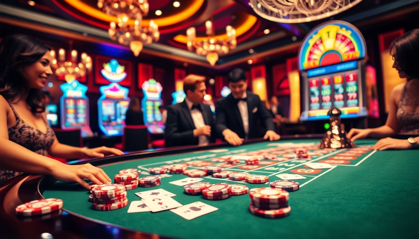 Experience the excitement of the Fun88 link at a stunning casino table with vibrant colors and professional gamblers.