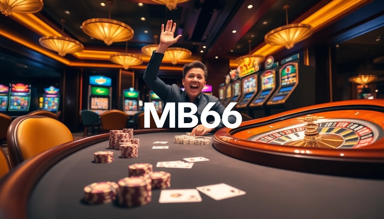 Experience thrilling gameplay at mb66.nyc with vibrant poker tables and colorful slot machines.