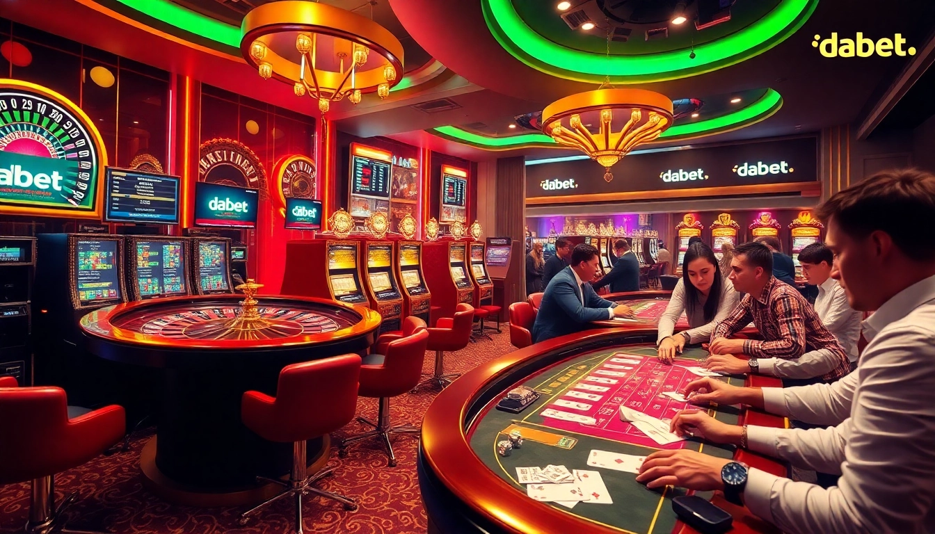 Dabet enhances your gaming experience with thrilling roulette, poker tables, and vibrant slot machines.