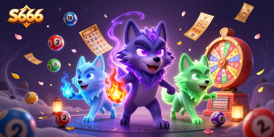 S666 promotes exciting gaming experiences with glowing spectral wolf leaders surrounded by dynamic lottery elements.