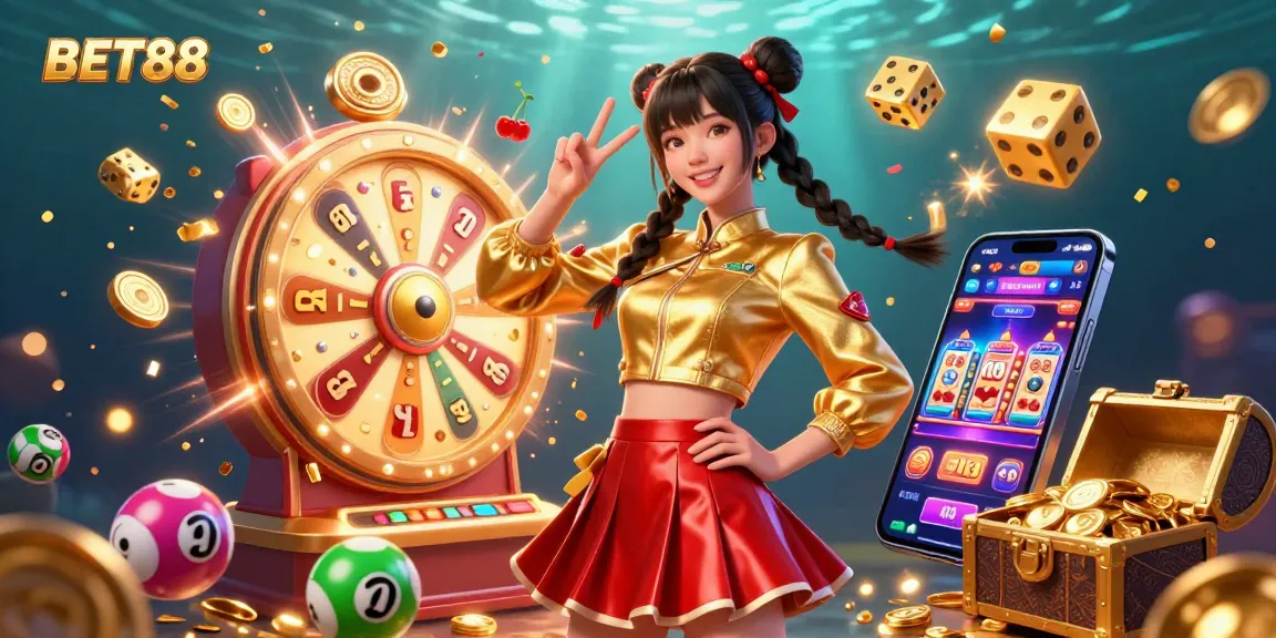 Experience thrilling fun at BET88 casino with vibrant 3D illustration of games and joyful winning.