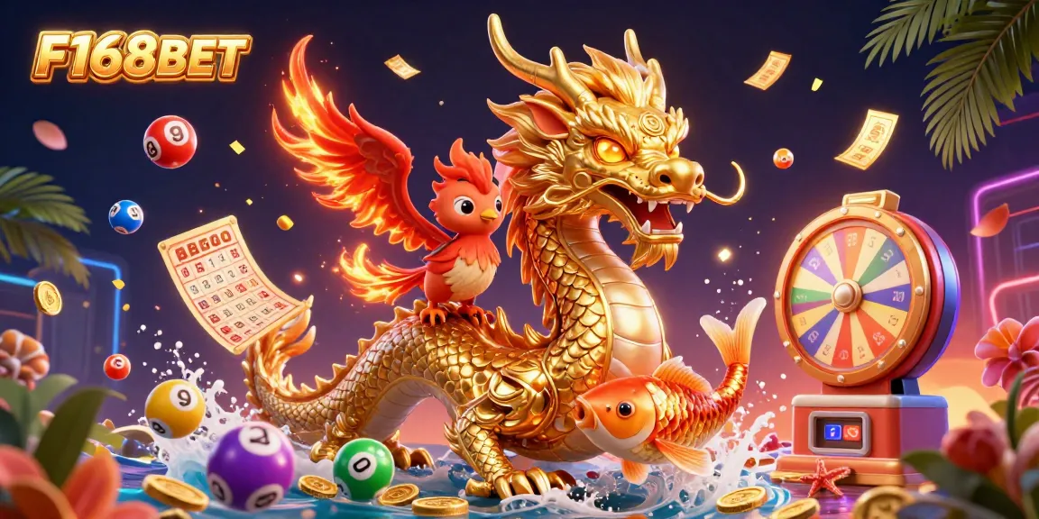 Experience thrilling gameplay with F168BET in a vibrant casino scene featuring dynamic characters and elements.