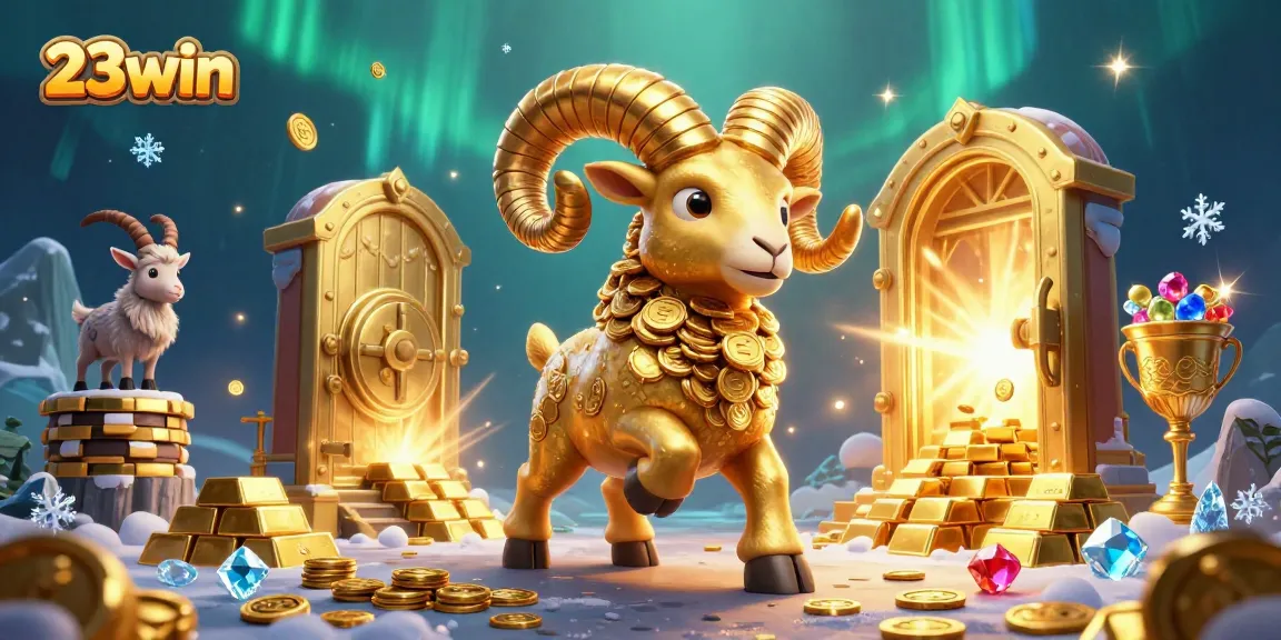Experience the thrill of 23win with an exciting golden ram charging through a treasure vault scene.