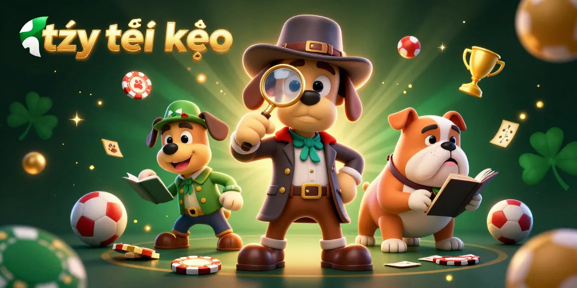 Engage with tỷ lệ kèo in a vibrant betting scene where a detective and bulldog explore clues.