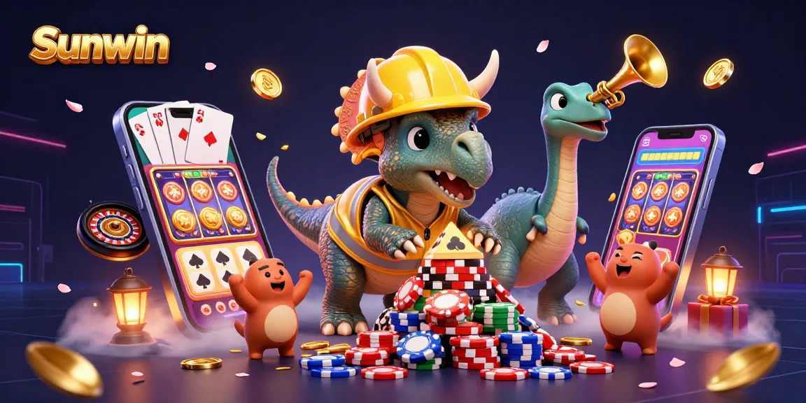 Experience Sunwin's excitement with a lively triceratops and a celebration of poker games.