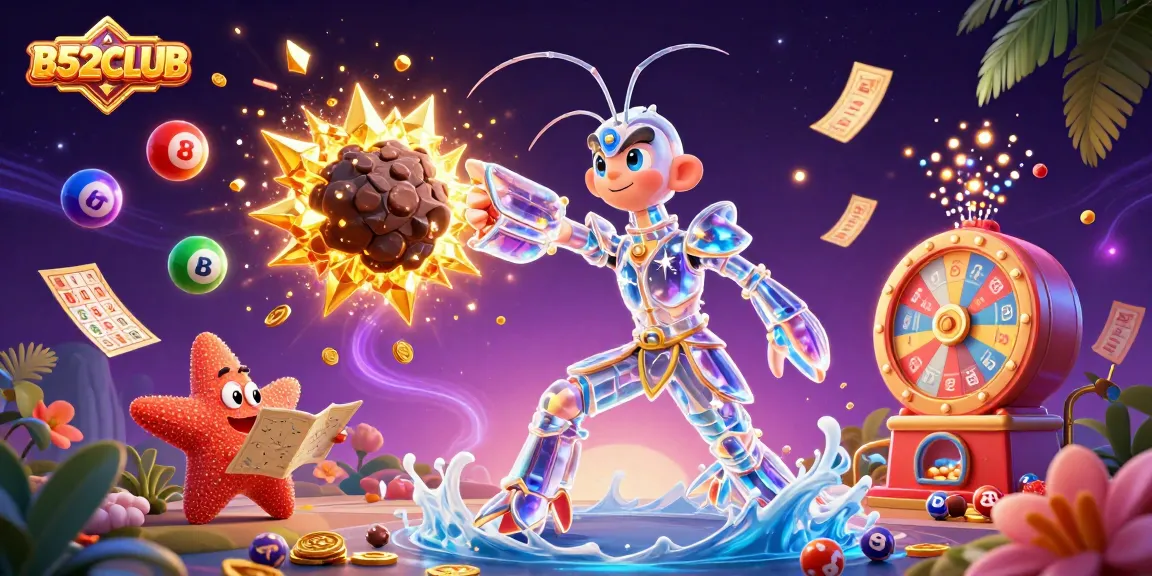 B52CLUB showcases a vibrant scene of a galactic samurai mantis shrimp amidst dynamic gambling elements, ideal for players seeking big wins.