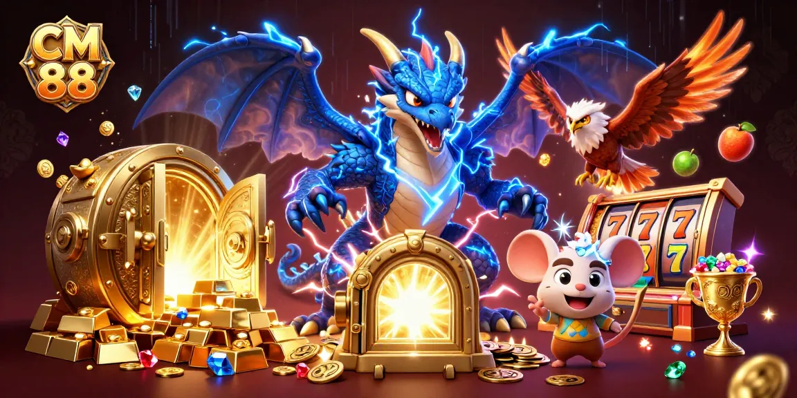 Engage with CM 88's thrilling slot games as powerful characters explore a vibrant treasure vault.