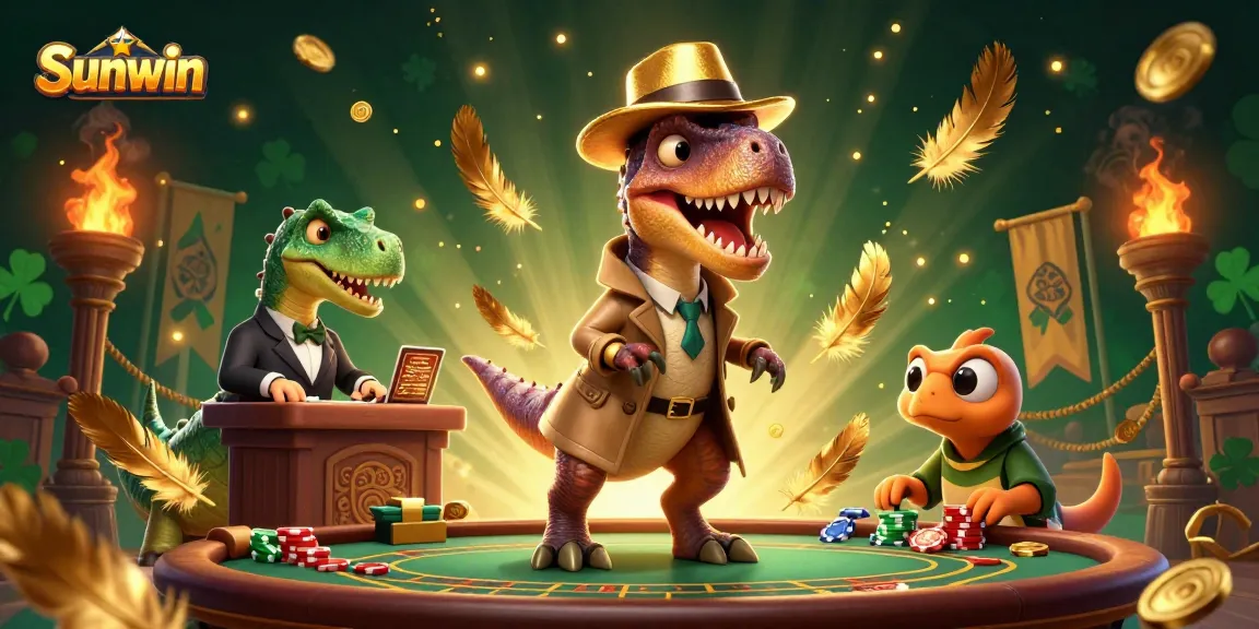 Sunwin's exhilarating blackjack scene featuring a velociraptor card counter, stegosaurus pit boss, and compy pickpocket.