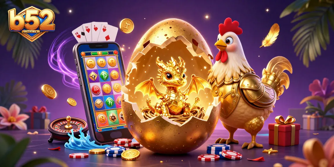 Experience thrilling gameplay at b52clubss with a stunning 3D golden dragon surrounded by vibrant gambling elements.