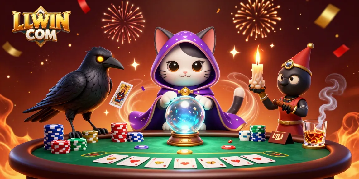 Engage in thrilling gameplay at LLWIN COM with a mystical cat and vibrant casino elements.